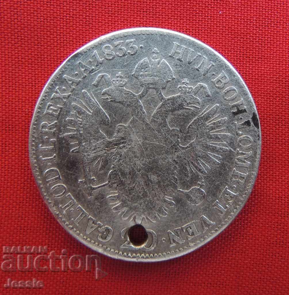 20 Kreuzer Austro-Ungaria 1833 Argint - Franz II