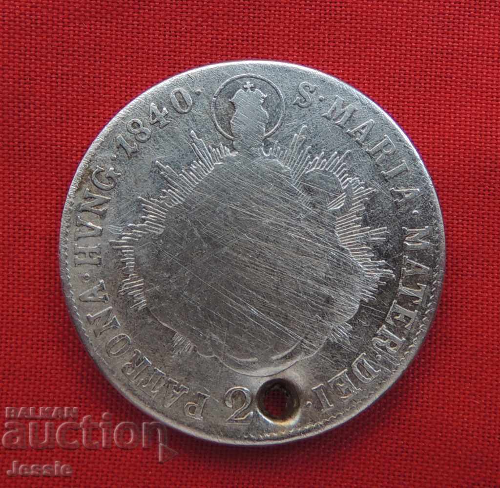20 Kreuzers Austro-Ungaria pentru Ung. 1840 În argint Ferdinand al V-lea