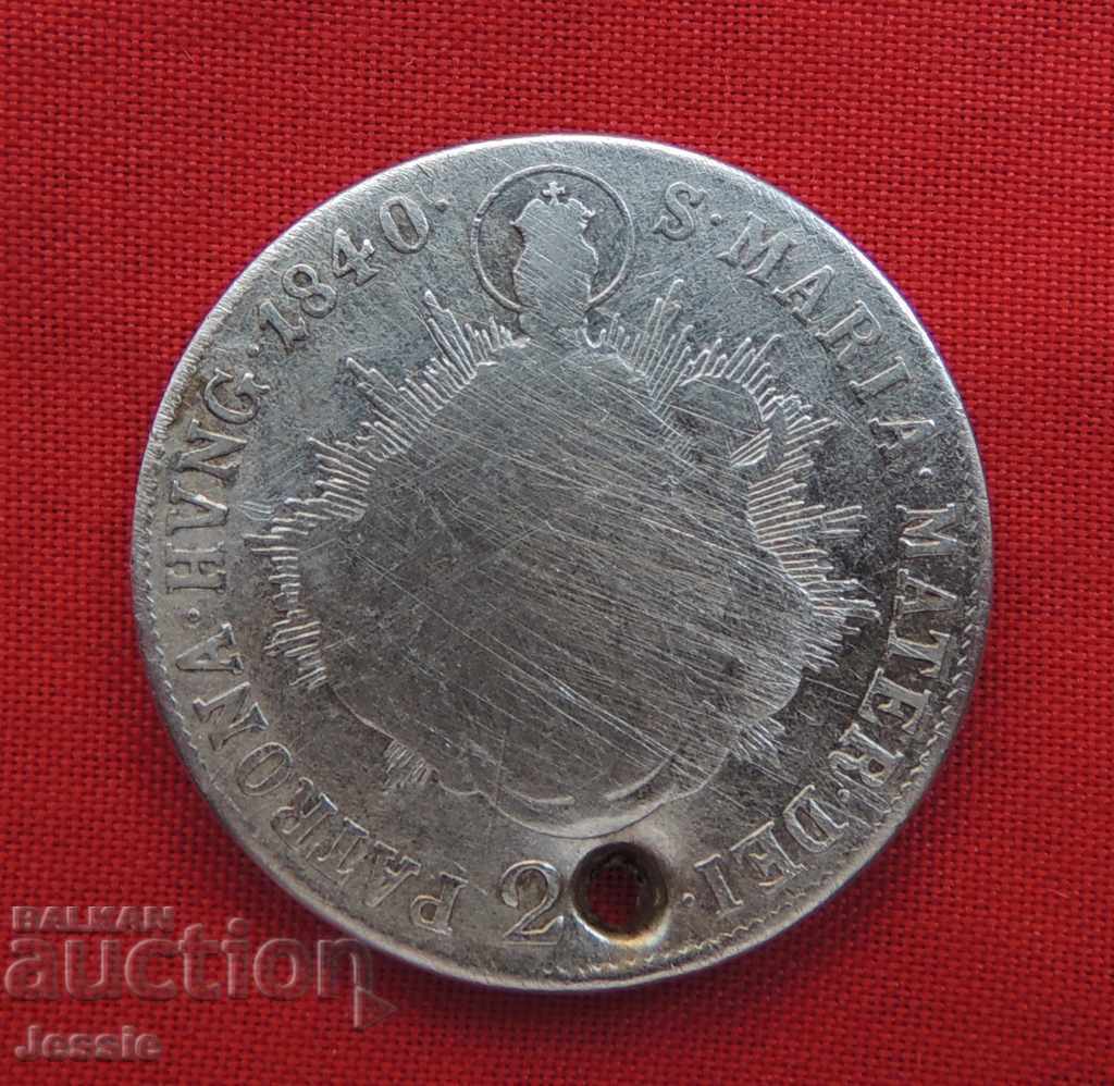 20 Kreuzers Austria-Hungary for Ung. 1840 In silver Ferdinand V