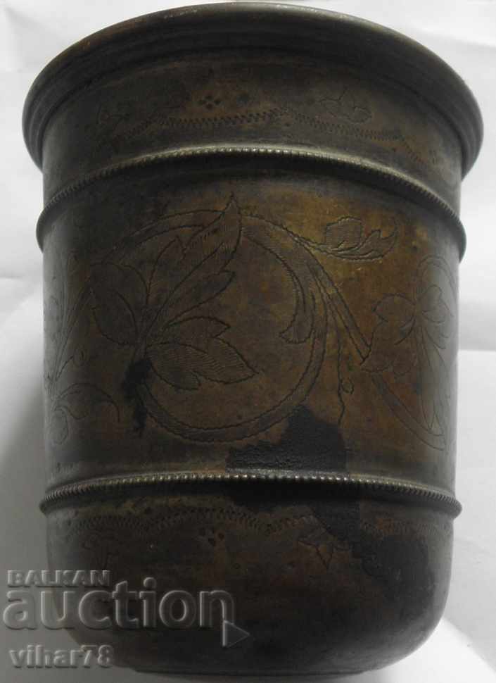 Cană veche de alamă cu gravuri - 5