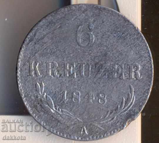 Австрия 6 кройцера 1848 година, а