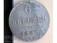Австрия 6 кройцера 1849 година, а