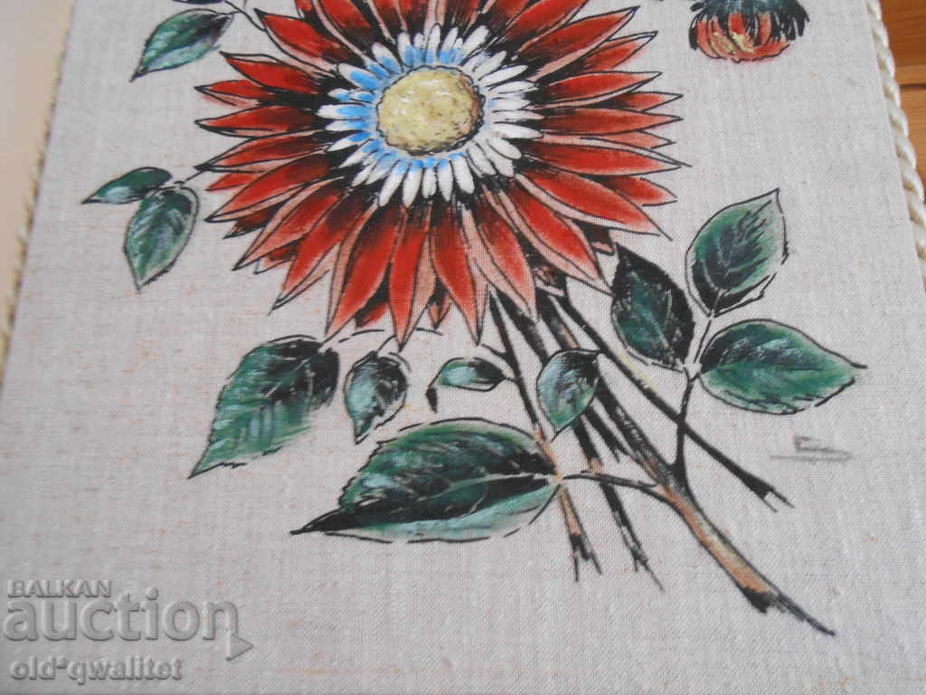 Auction Picture with silk cord, drawing on linen, signed Auction Picture with silk cord, drawing on linen, signed