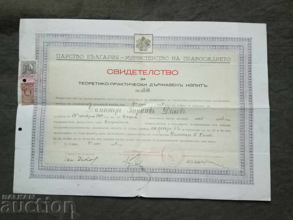 Certificat de examinare teoretică și practică de stat 1939