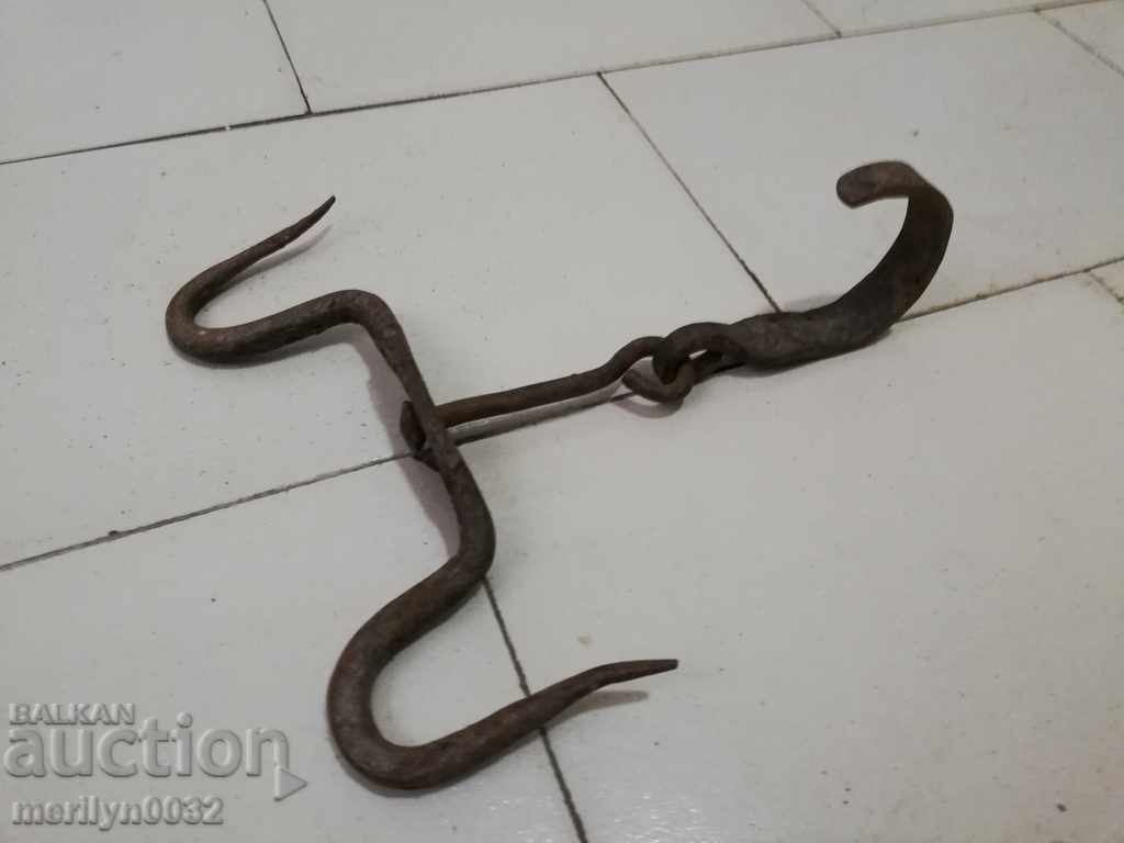 An old forged scraping hook, double twin - 7 An old forged scraping hook, double twin - 7