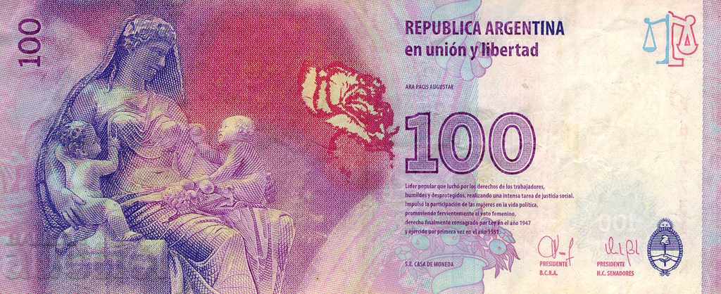 100 pesos Argentina Eva Peron with price 34.00 BGN | € 17.38