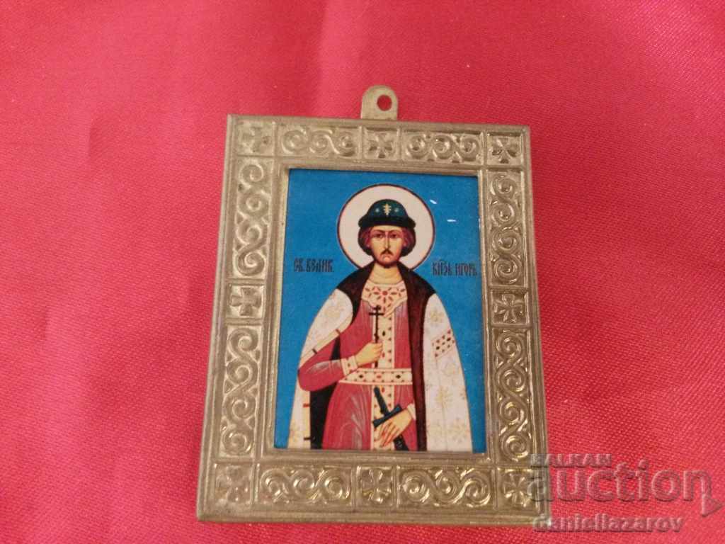 Lot Small Russian Icons Bronze Frames - 6
