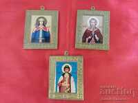 Lot Small Russian Icons Bronze Frames