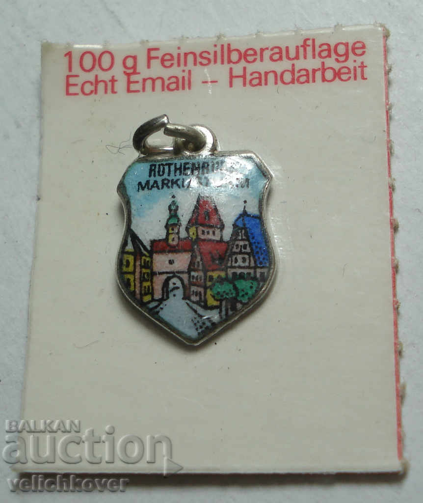 23469 Γερμανία υπογράφουν οικόσημο πόλη Rothenburg ασημένιο δείγμα 800