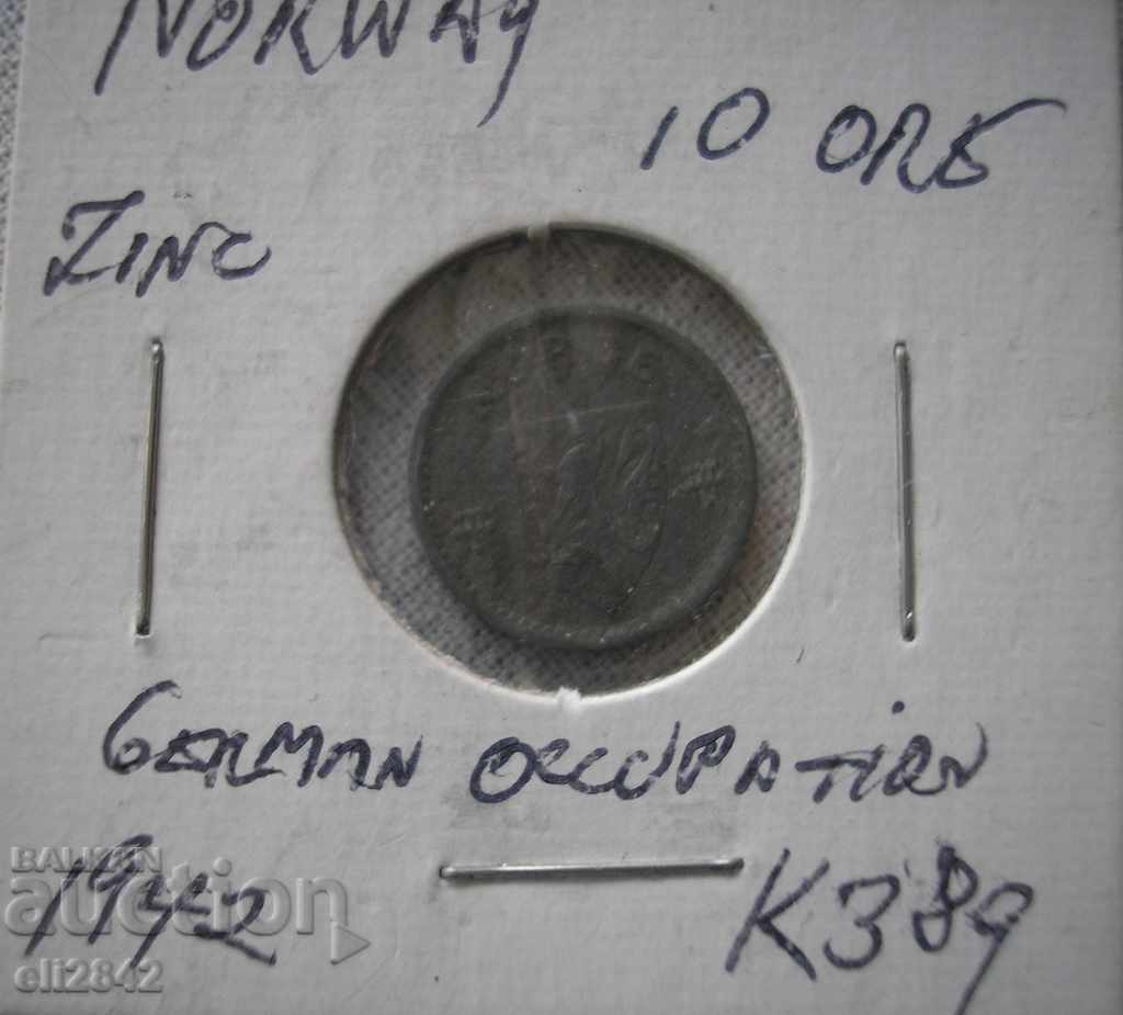 10 оре Норвегия 1942 г. - Рядка монета