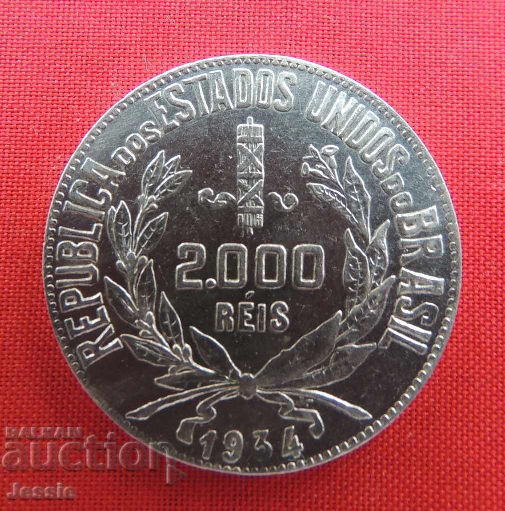 2000 рейс 1934 г. Бразилия сребро МИНТ 2000 рейс 1934 г. Бразилия сребро МИНТ