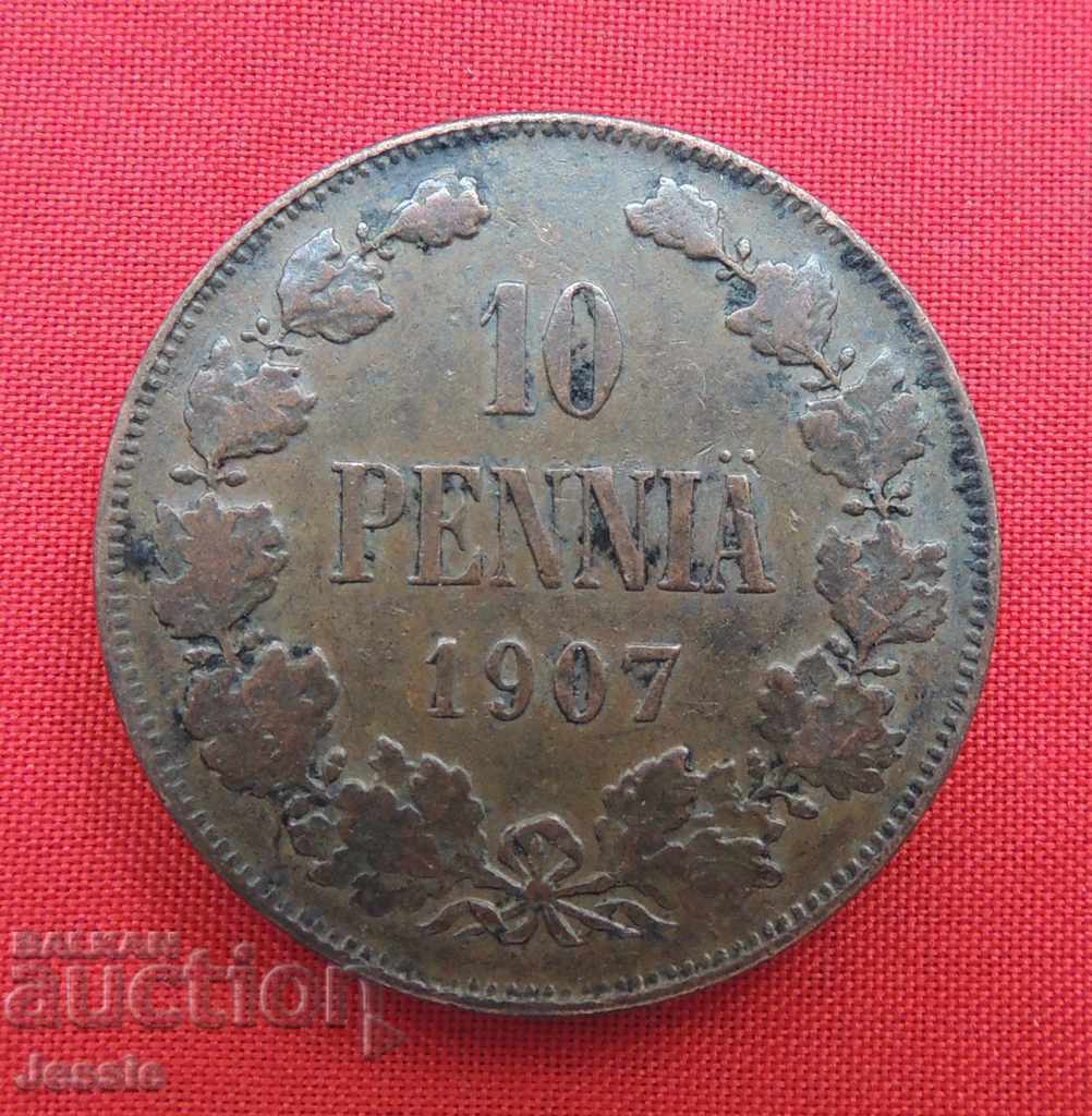 10 penia 1907 cupru Finlanda sub prezenta Rusiei