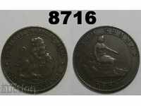 Испания 5 центимос 1870 VF+ монета