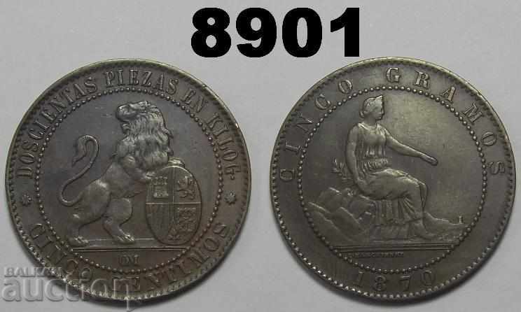 Ισπανία 5 tsentimos 1870 νομίσματος