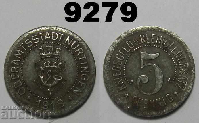 Nurtingen 5 pfennig 1918 РЯДКА Funck 386.1a Германия