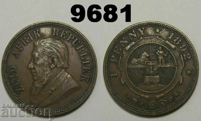 Africa de Sud 1 penny 1892 Africa de Sud XF moneda