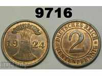 Германия 2 рентен пфенига 1924-А UNC монета
