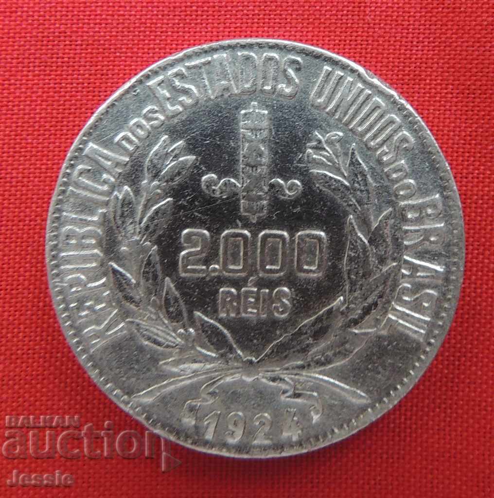 2000 reis 1924 Brazil silver
