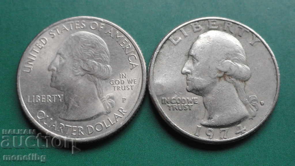 USA 1974 and 2015 - Quarter Dollar