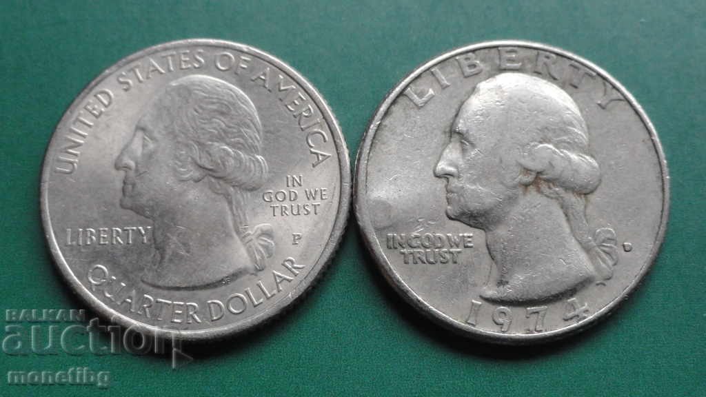SUA 1974 și 2015 - Quarter Dollar SUA 1974 și 2015 - Quarter Dollar