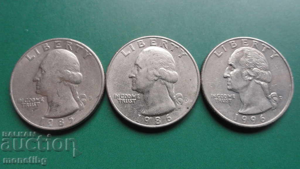 USA 1985, 1986 and 1996 - Quarter Dollar