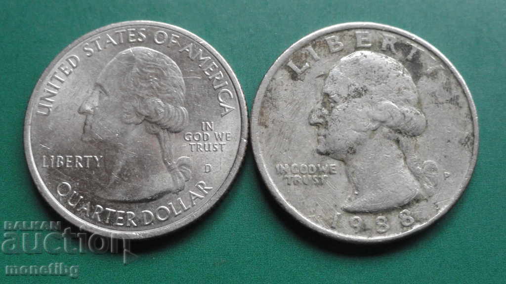 USA 1988 and 2015 - Quarter Dollar with price 3.30 BGN | € 1.69 USA 1988 and 2015 - Quarter Dollar with price 3.30 BGN | € 1.69