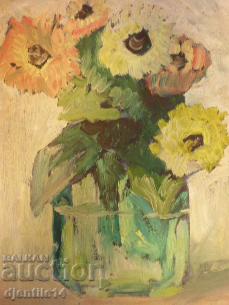 Auction  drawing, oil on cardboard