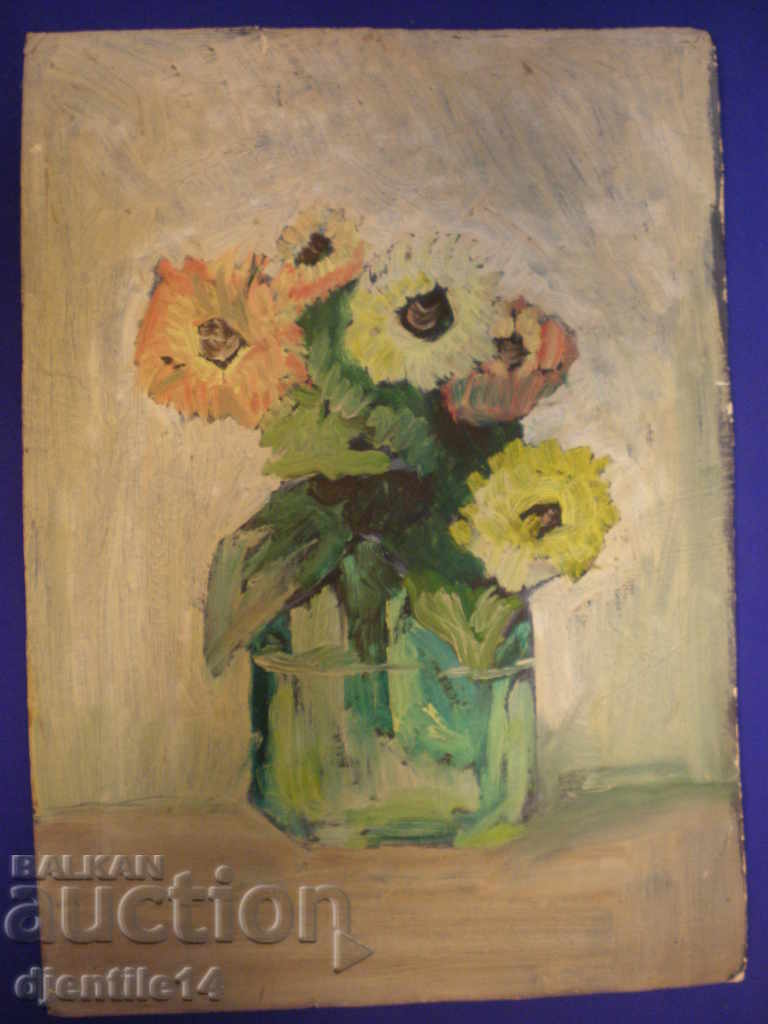 drawing, oil on cardboard