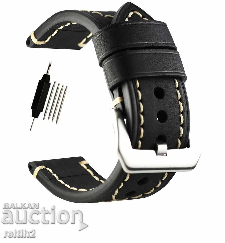 Auction Black leather strap 20mm Auction Black leather strap 20mm