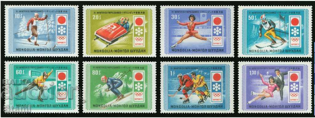 Set de 8 timbre Jocurile Olimpice de iarnă Sapporo, monetărie, Mongolia, 1972