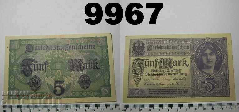 Германия 5 марки 1917 AU/UNC банкнота