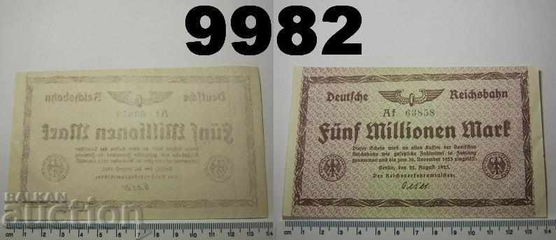 Γερμανία 5 εκατομμύρια σήματα 1923 XF + τραπεζογραμμάτιο