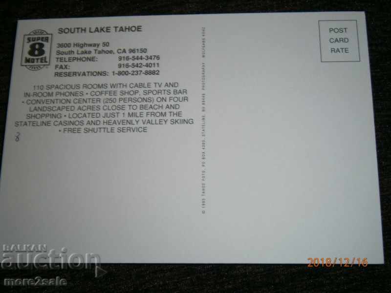 Postcard - SOUTH LAKE TAHOE CALIFORNIA - USA - NO TRAVEL with price 1.00 BGN | € 0.51 Postcard - SOUTH LAKE TAHOE CALIFORNIA - USA - NO TRAVEL with price 1.00 BGN | € 0.51