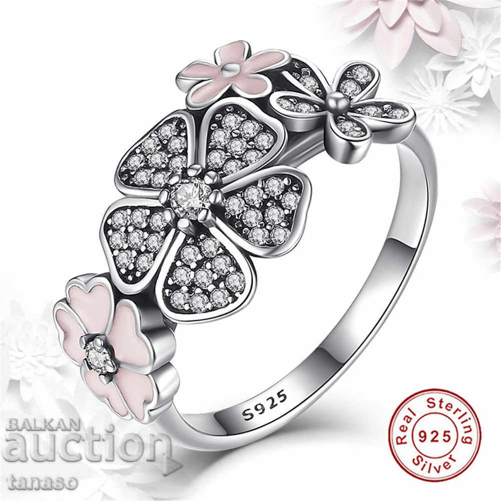 Inel delicat cu topaze albe naturale, argint și rodiu