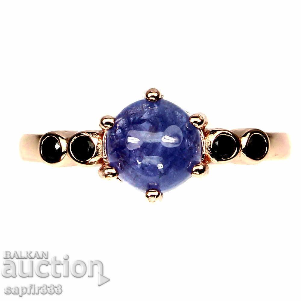 EXQUISITE RING WITH NATURAL TANZANITE AND BLACK SPINELS