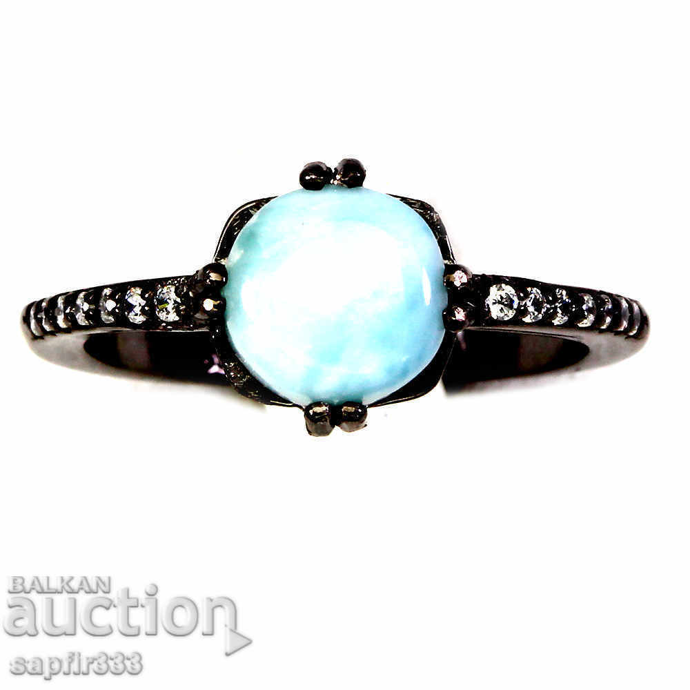 LUXURY RING WITH NATURAL LARIMAR AND CYCLONS