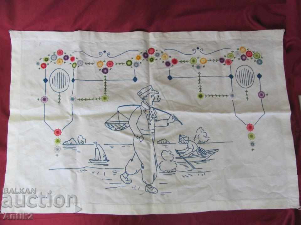 19th Century World War I Hand Embroidered Check, Rug