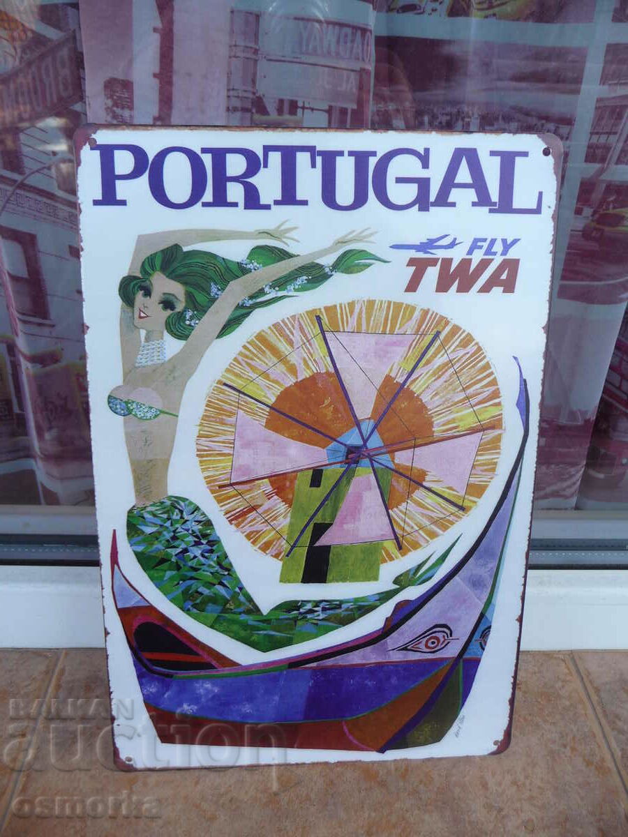 Metal sign miscellaneous Portugal mermaid windmill TWA