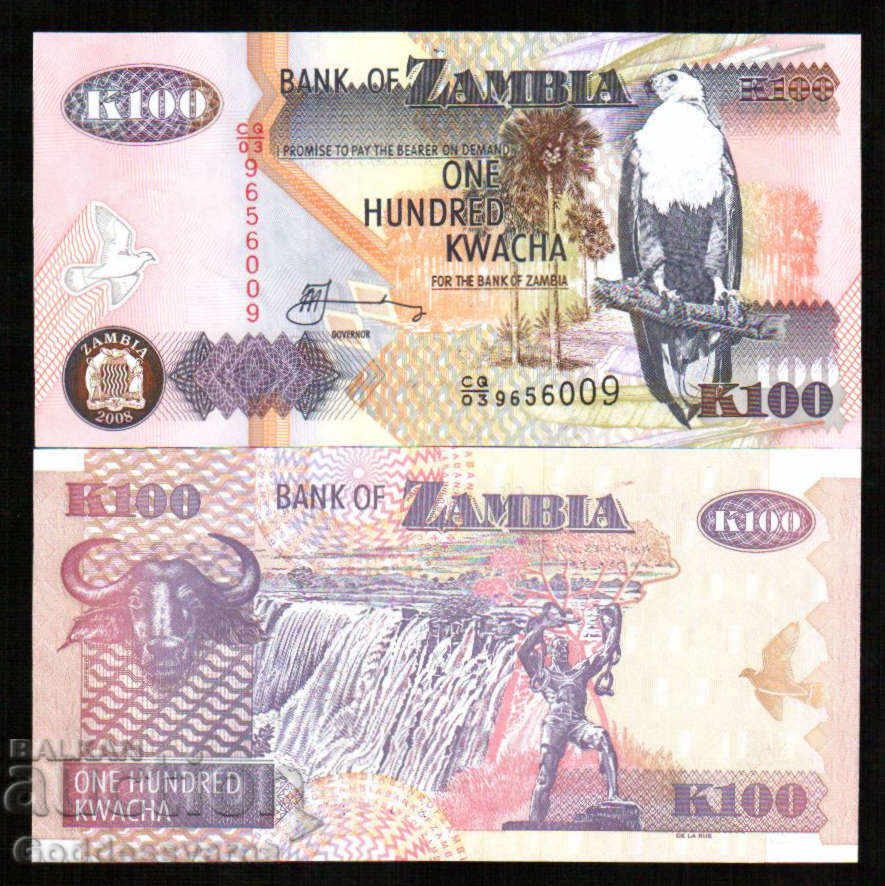 Zambia 100 Kwacha (2008) P38f banknote - UNC