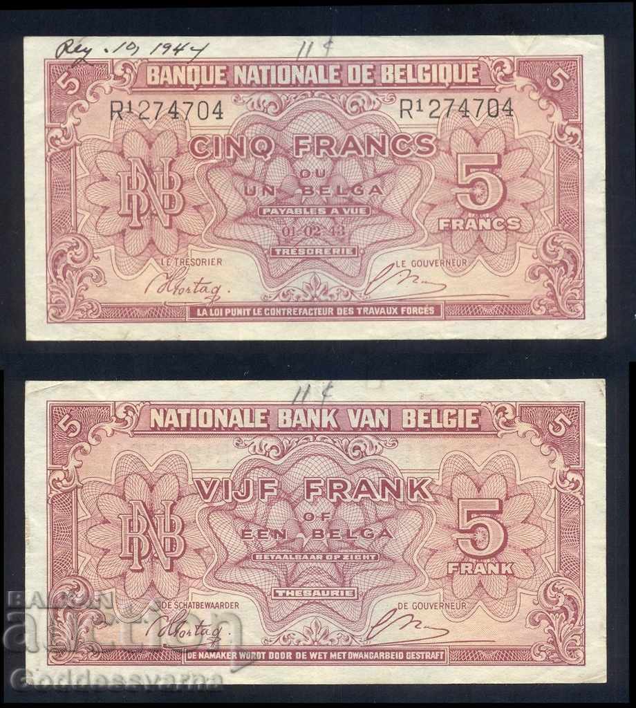 Belgium 5 Francs 1943 Pick 121 Ref 4704 Belgium 5 Francs 1943 Pick 121 Ref 4704