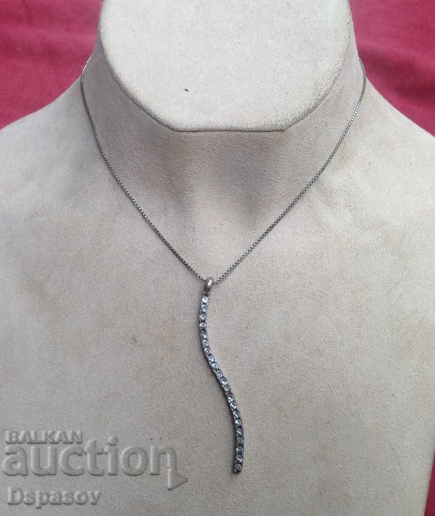 Silver Pendant Necklace with Light Blue Aquamarine