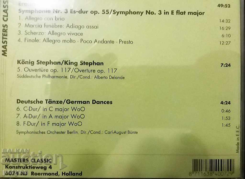 Auction  CD - BEETHOVEN 'EROICA, Symph.No3, Deutsche Tanze ...' - CD