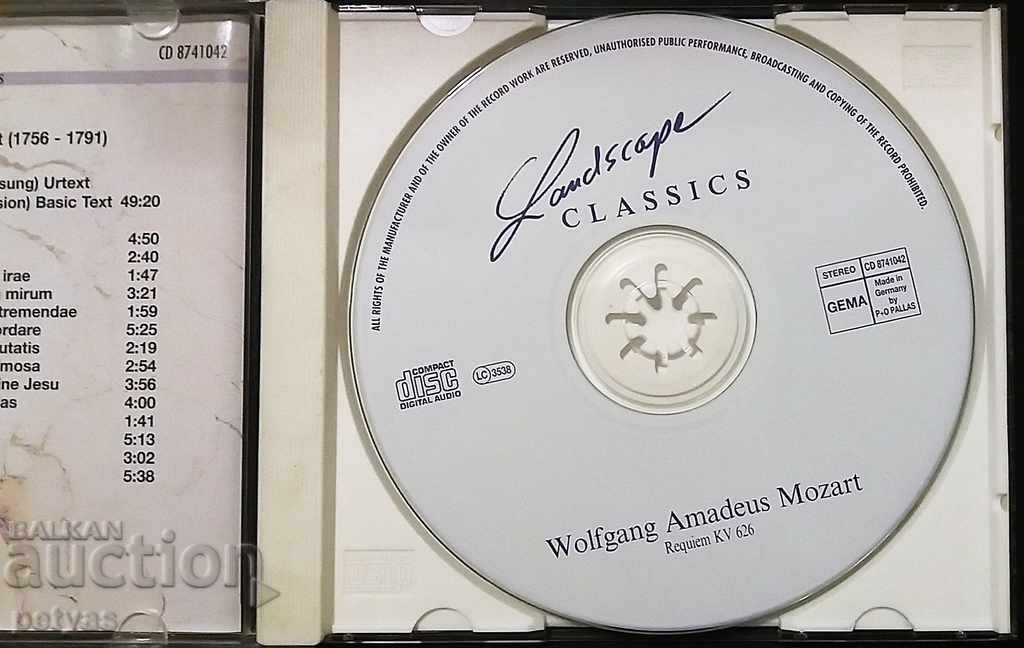 Wolfgang Amadeus Mozart 'Requiem KV 626' - CD with price 8.00 BGN | € 4.09 Wolfgang Amadeus Mozart 'Requiem KV 626' - CD with price 8.00 BGN | € 4.09