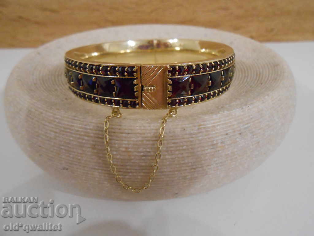 SILVER BRACELET, SILVER with NATURAL GARNET, gold plating - 5 SILVER BRACELET, SILVER with NATURAL GARNET, gold plating - 5