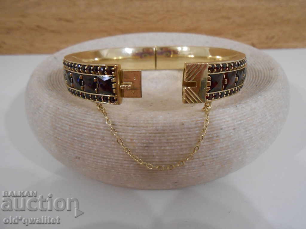 SILVER BRACELET, SILVER with NATURAL GARNET, gold plating - 6 SILVER BRACELET, SILVER with NATURAL GARNET, gold plating - 6