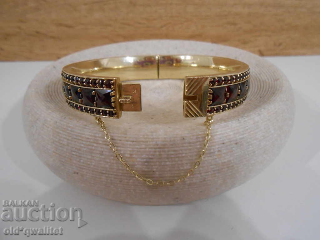 SILVER BRACELET, SILVER with NATURAL GARNET, gold plating - 7 SILVER BRACELET, SILVER with NATURAL GARNET, gold plating - 7