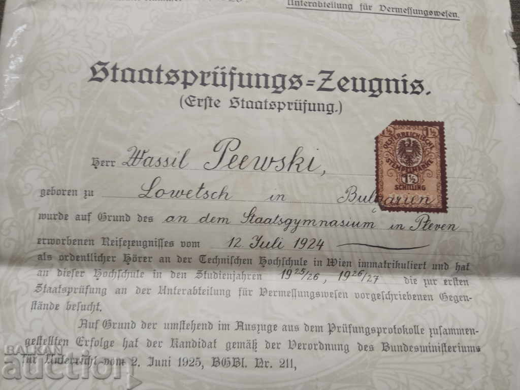 Delivery of Certificate of Examination Technical School Vienna 1927 Delivery of Certificate of Examination Technical School Vienna 1927