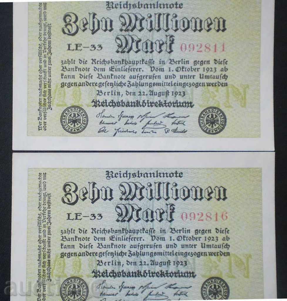 Lot Germania 10.000.000 de mărci 1923 Bancnote rare UNC cu preț € 5.11 | 9.99 BGN