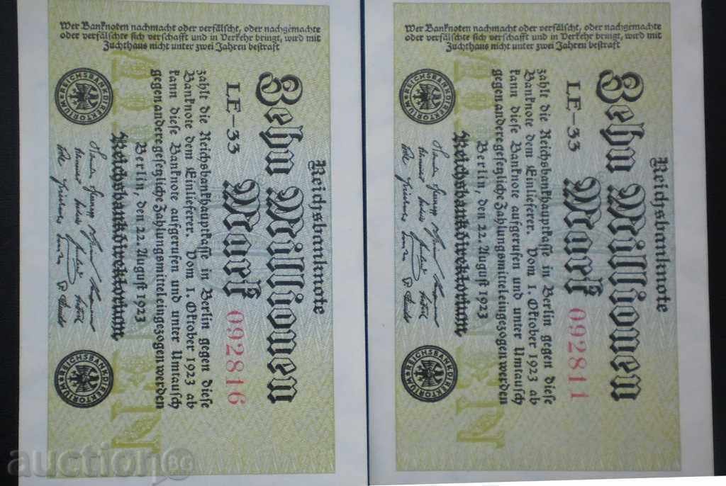 Lot Germany 10,000,000 Marks 1923 UNC Rare Banknotes