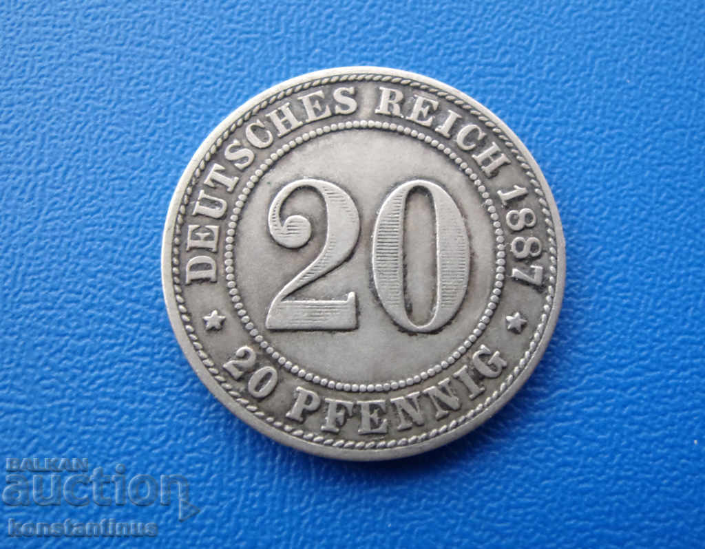 Germania Reich 20 Pennig 1887 J Emblema imperială mică Rare cu preț € 23.01 | 45.00 BGN